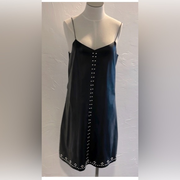 BLANK NYC Womens Black Studded Vegan Leather Slip Dress size Small - Picture 2 of 2